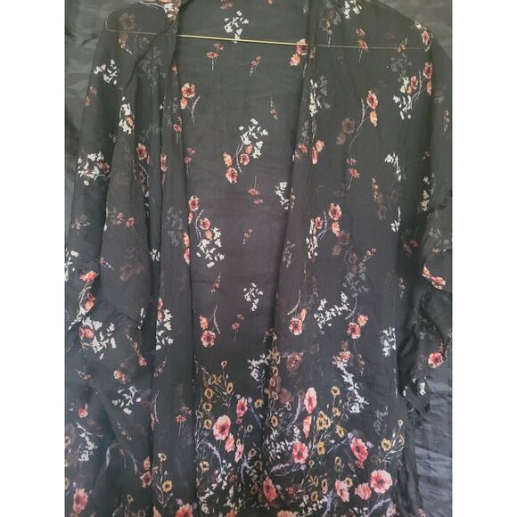Open Front Floral Kimono Lightweight Flowy Oversized Trendy Black Top Blouse L - Picture 12 of 16